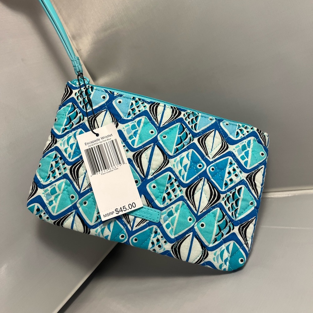 Vera Bradley Escapade Wristlet in Go Fish Blue #23741-P73 NWT